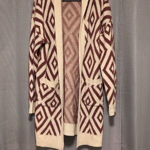 Vici Cream and Brown Diamond Pattern Cardigan